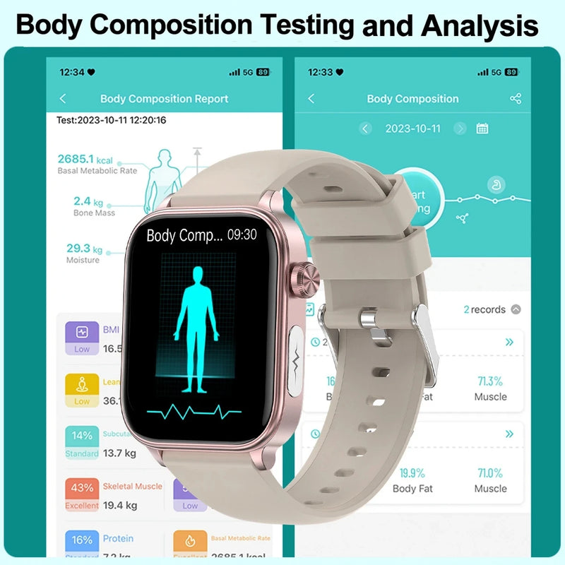 Smart Watch Medical Grade, Saúde Smartwatch, Diagnóstico Médico AI, Lipídios Sanguíneos, Ácido Úrico, Glicose Sanguínea, Voz, Chamada Bluetooth, ECG, PPG, Novo, 2025, Especial para você controlar sua pressão e sua diabetes direto da tela.