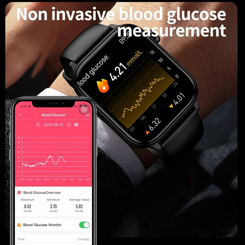 Smart Watch Medical Grade, Saúde Smartwatch, Diagnóstico Médico AI, Lipídios Sanguíneos, Ácido Úrico, Glicose Sanguínea, Voz, Chamada Bluetooth, ECG, PPG, Novo, 2025, Especial para você controlar sua pressão e sua diabetes direto da tela.